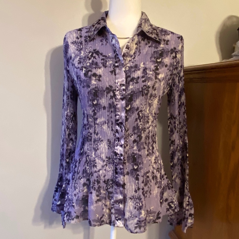 Apt 9 Accordion Pleat Button Down Bell Sleeve Top